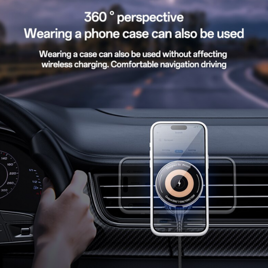 Suport auto magnetic, cu prindere pentru grila de ventilatie, pentru telefon cu incarcare Wireless - Yesido C308