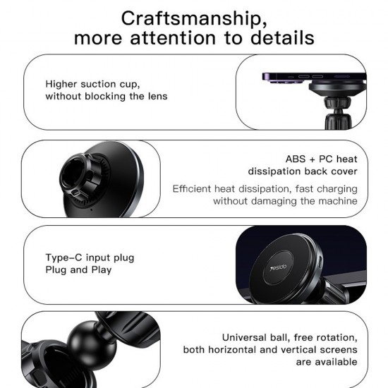 Suport auto universal pentru telefon cu incarcare Wireless - Yesido C190 Plus